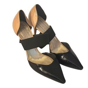 Stella McCartney Black Nude Patent Pointed Toe D'Orsay Pumps Heels Sz 36.5